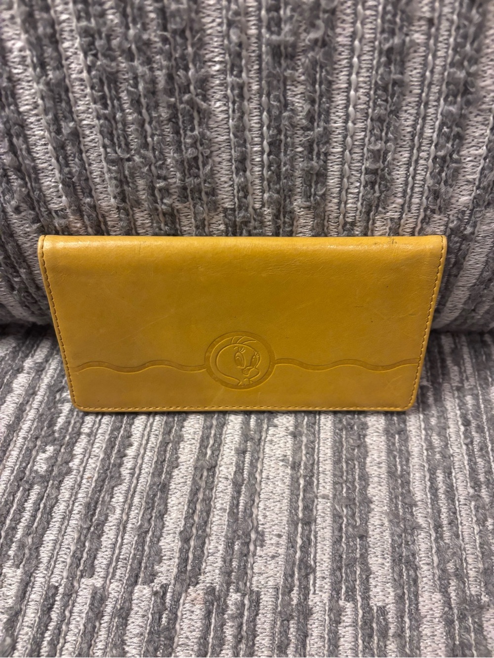 Mustard Yellow Vintage Leather Tweety Bird Checkbook Cover